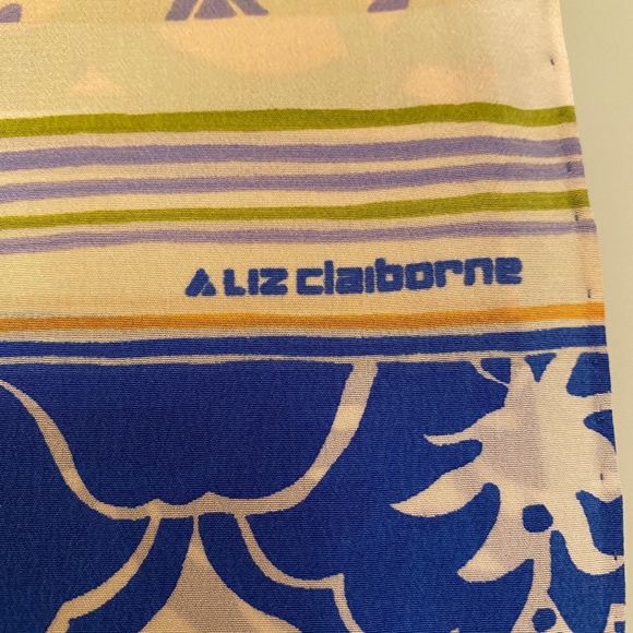 Vintage Liz Claibourne Silk Scarf, Blues - Picture 2 of 5